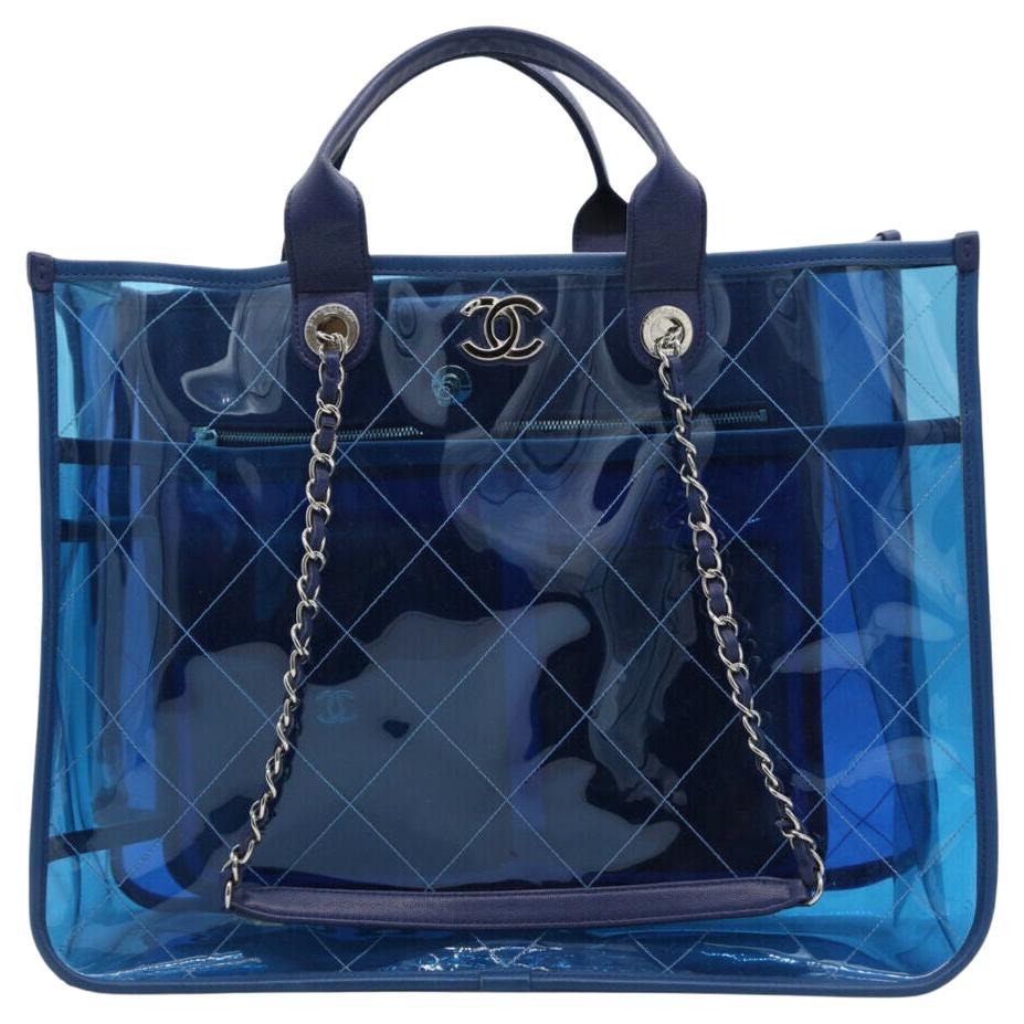 WOMENS DESIGNER Chanel Coco Splash Medium PVC Tote BLUE For Sale