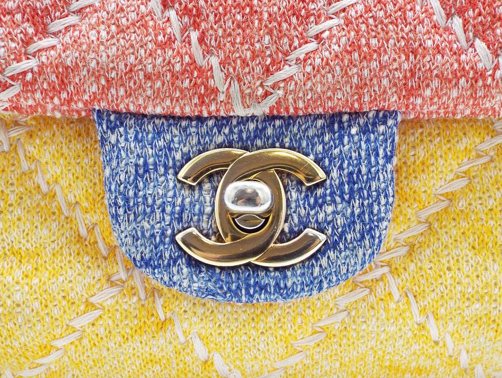 WOMENS DESIGNER Chanel Jersey Multicolour Medium Flap For Sale 3