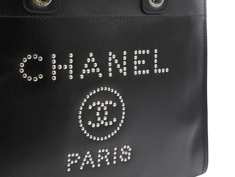 Chanel 2018 Black/Gold Caviar Leather Studded Small Deauville Tote Bag For  Sale at 1stDibs  chanel caviar small studded deauville tote black, chanel  deauville tote black leather, chanel deauville tote caviar