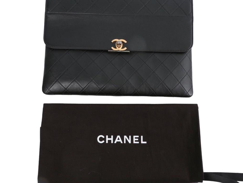 This is an exquisite piece which is stated inside, “Compliments of Chanel” which indicates a VIP Gift. This Chanel pouch is made from black leather and still has the plastic coverings attached to some of the hardware. Hardly used and is in as new