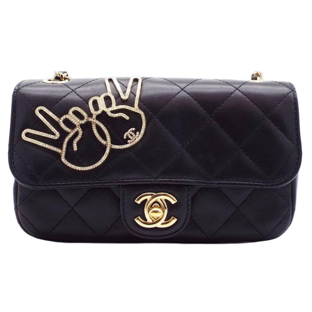 WOMENS DESIGNER Chanel Peace Sign Victory Extra Mini Flap For Sale