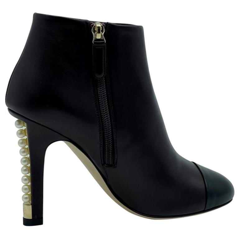 Womens Designer Chanel Pearl Heeled Boots For Sale
