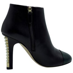 Womens Designer Chanel Pearl Heeled Boots