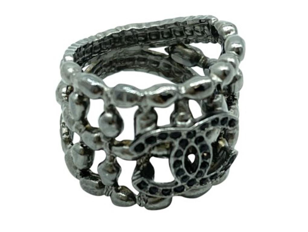Modern Womens Designer Chanel Silver Coloured Ring - 54 For Sale