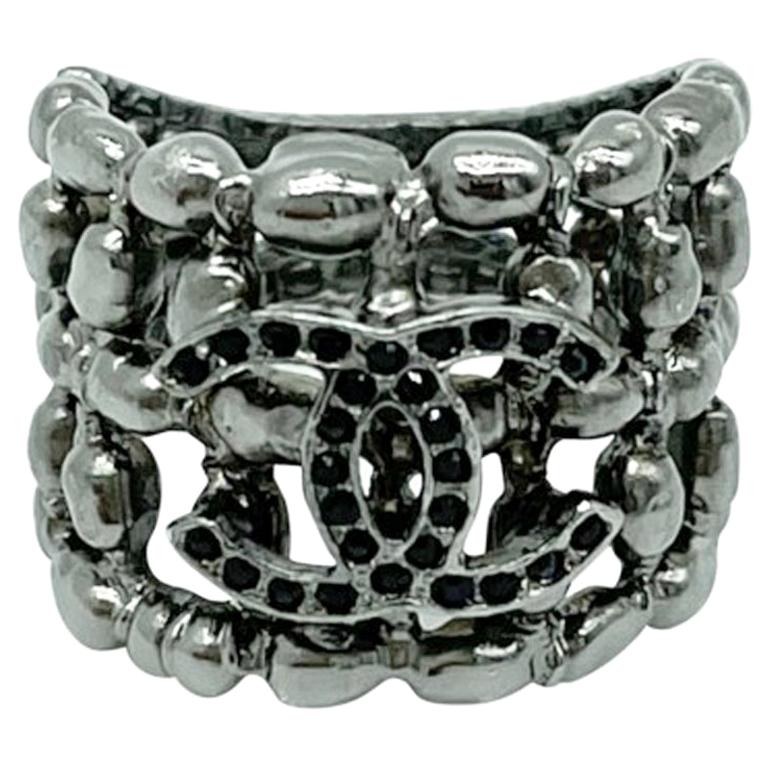 Womens Designer Chanel Silver Coloured Ring - 54 For Sale