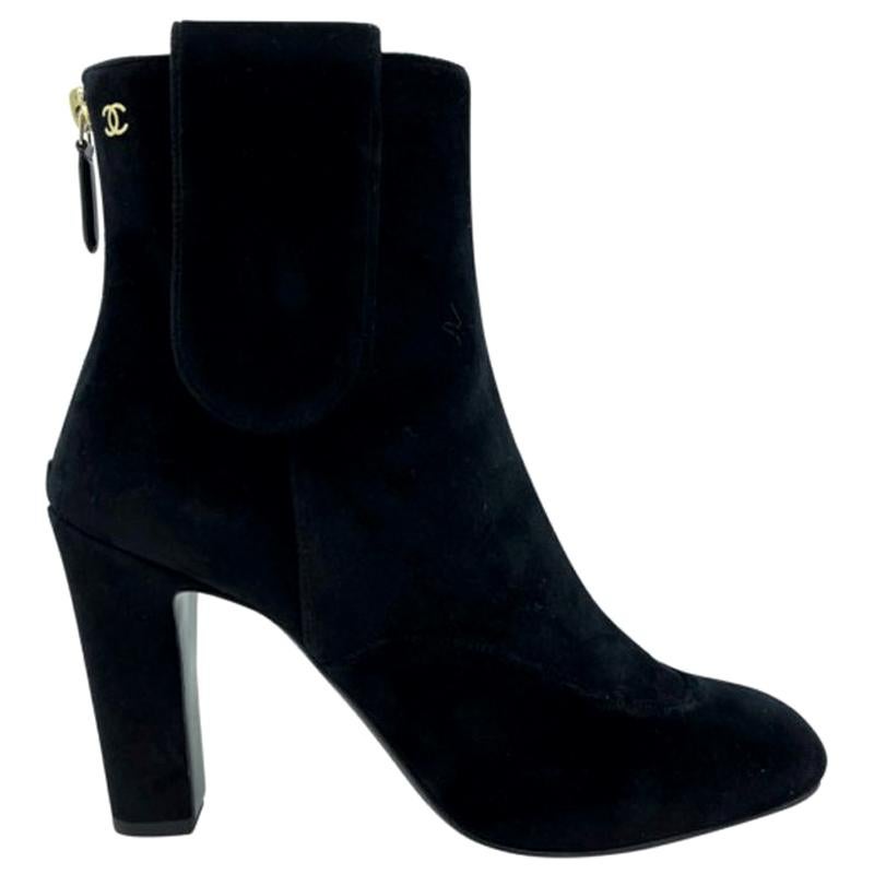 Womens Designer Chanel Suede Ankle Boots - Black For Sale