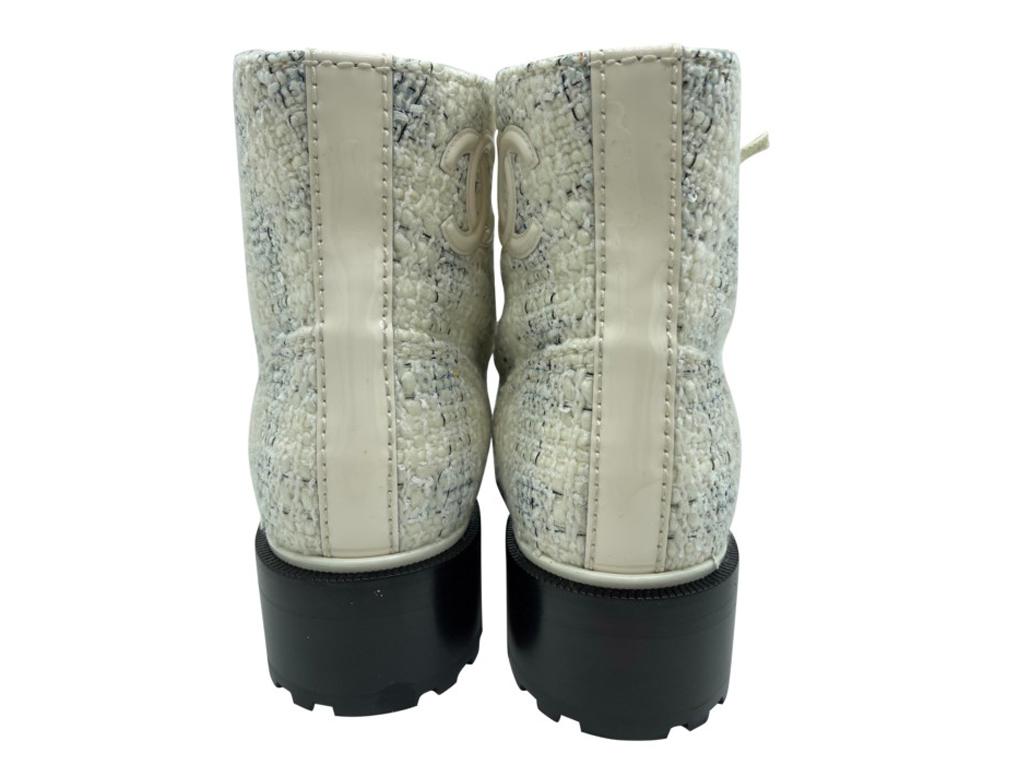 Womens Designer Chanel Tweed Boots - Cream In New Condition For Sale In London, GB