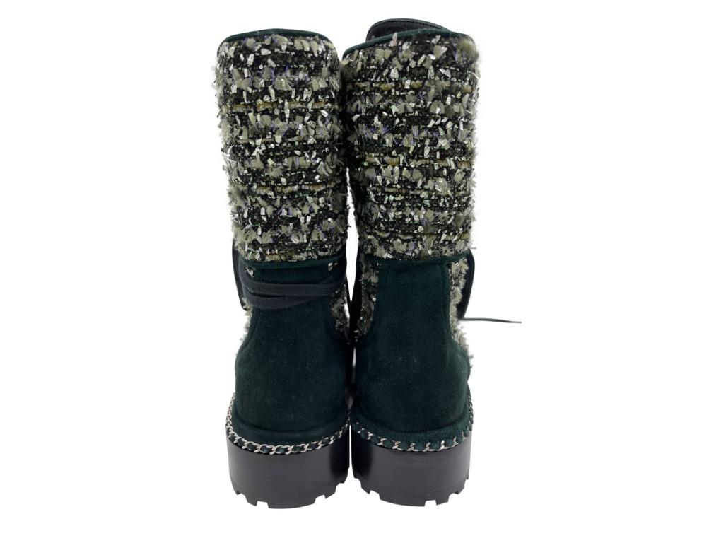 Women's Womens Designer Chanel Tweed Boots - Green For Sale