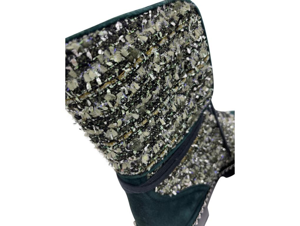 Womens Designer Chanel Tweed Boots - Green For Sale 1