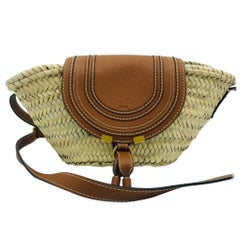 Womens Designer Chloe Marcie leather-trimmed straw shoulder bag