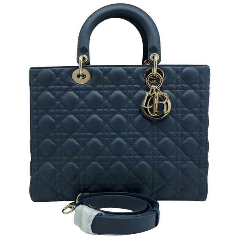WOMENS DESIGNER Dior Large Lady Dior Bag Denim blue For Sale at 1stDibs | lady dior denim blue