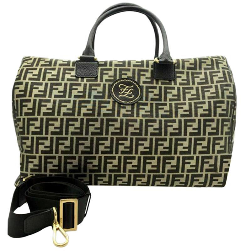 Womens Designer FENDI Black And Gold Mania Weekend Holdall For Sale
