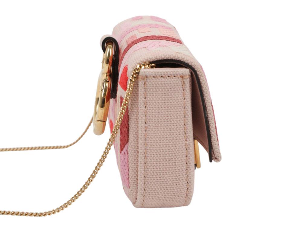 WOMENS DESIGNER Fendi Mini BAGUETTE Pink canvas FF bag In New Condition For Sale In London, GB