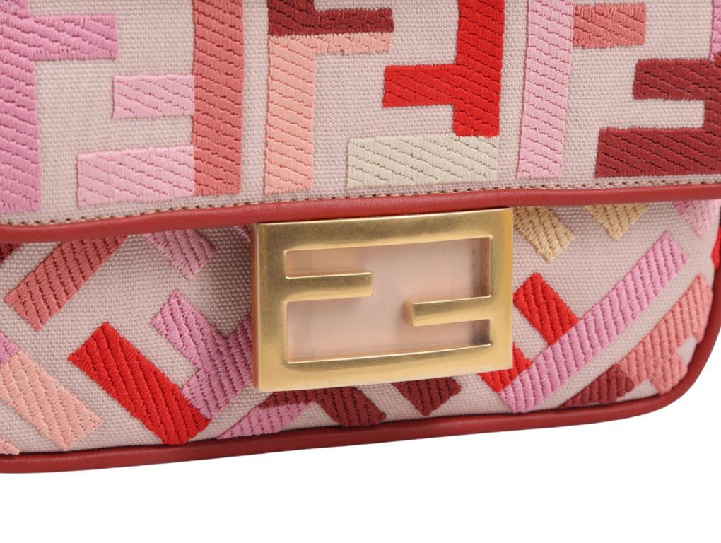 WOMENS DESIGNER Fendi Mini BAGUETTE Pink canvas FF bag For Sale 2