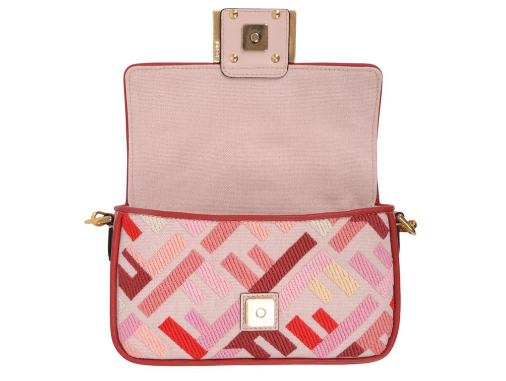 Women's WOMENS DESIGNER Fendi Mini BAGUETTE Pink canvas FF bag For Sale
