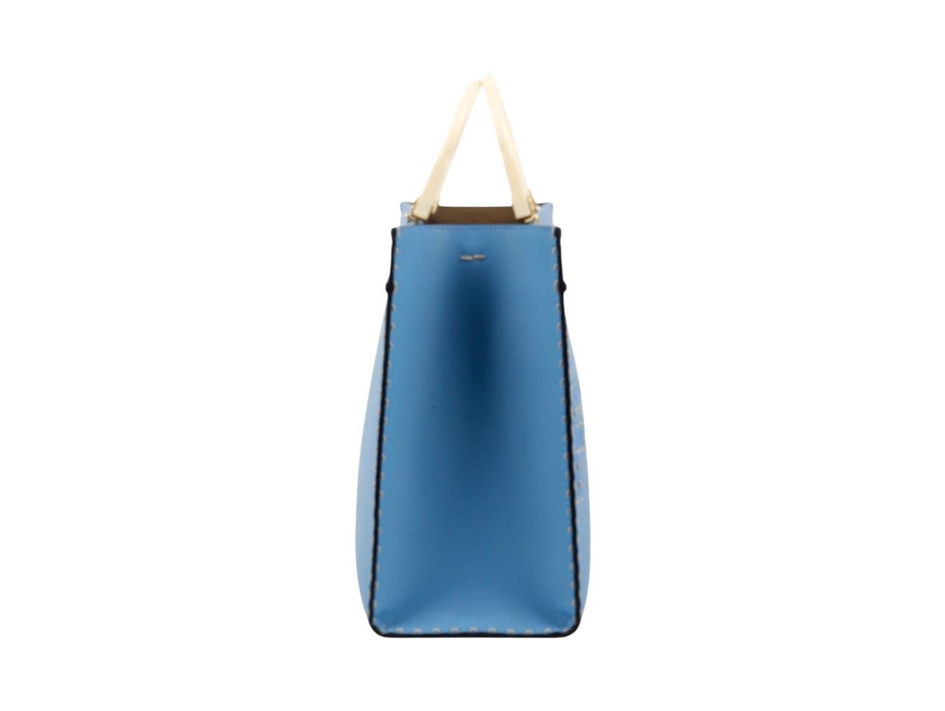 Womens Designer FENDI SUNSHINE MEDIUM BLUE SHOPPER TOTE BAG In Excellent Condition For Sale In London, GB