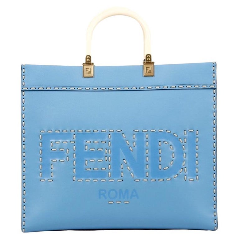 Womens Designer FENDI SUNSHINE MEDIUM BLUE SHOPPER TOTE BAG For Sale at  1stDibs