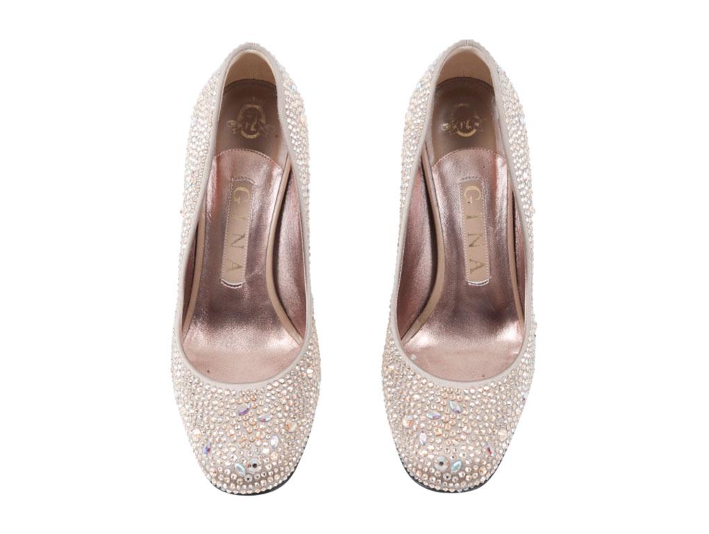 Beige WOMENS DESIGNER Gina Crystal Embellished Shoes size 37 For Sale