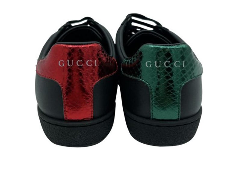 Black Womens Designer Gucci Ace Leather Sneakers