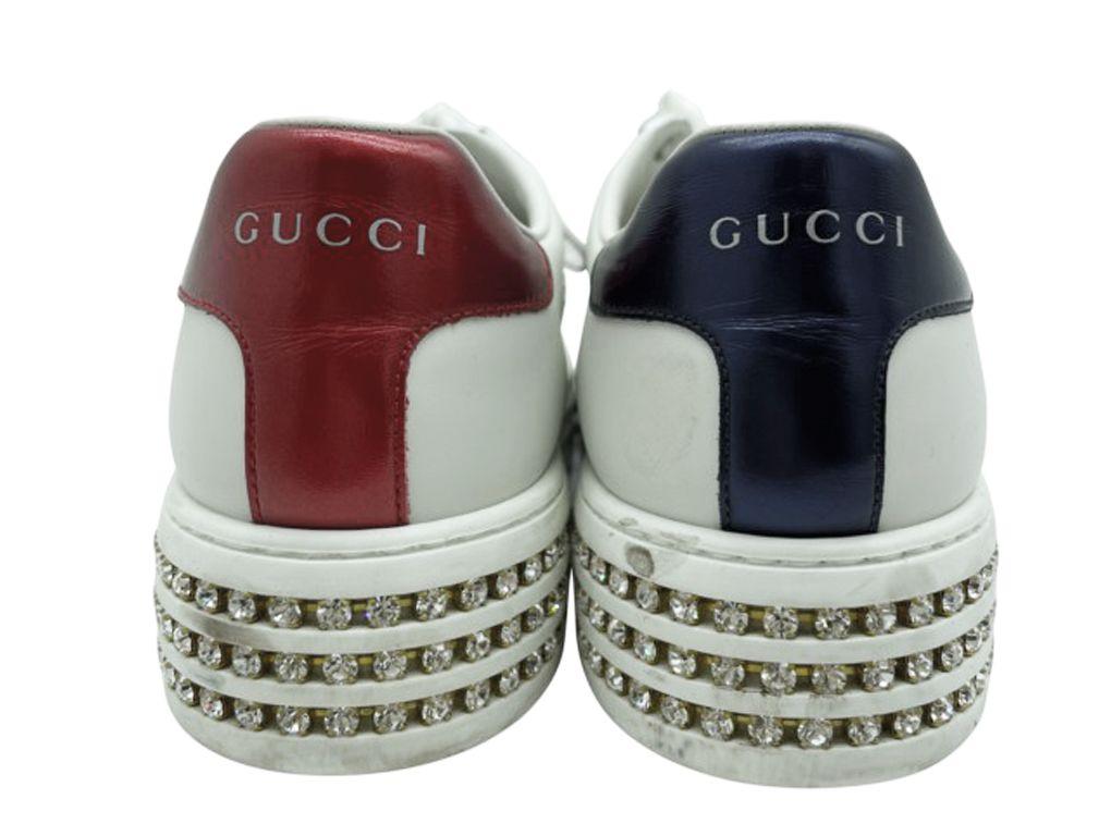 Womens Designer Gucci Ace Sneakers with Crystals - 37.5 In Excellent Condition For Sale In London, GB