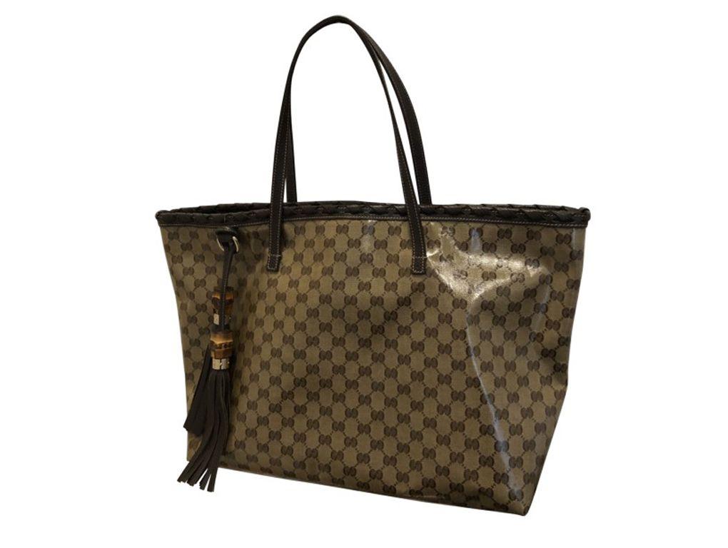 Womens Designer Gucci Crystal Canvas Tote For Sale 8