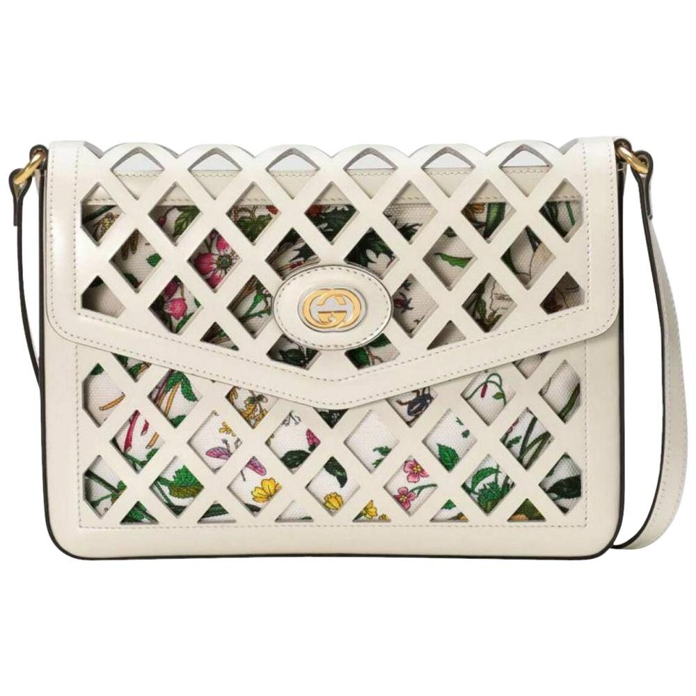 Womens Designer Gucci Cutout Leather  Flora canvas For Sale