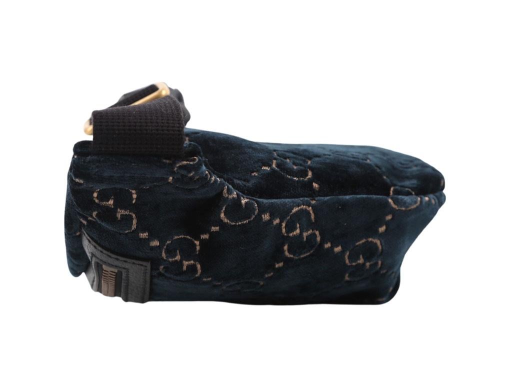 WOMENS DESIGNER Gucci GG Bum Bag Navy Blue Velvet and Gold In New Condition For Sale In London, GB