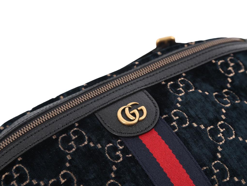 WOMENS DESIGNER Gucci GG Bum Bag Navy Blue Velvet and Gold For Sale 1
