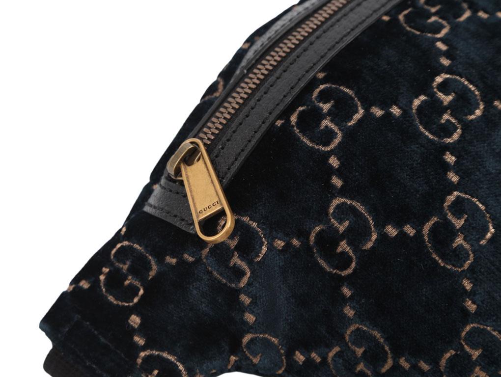 WOMENS DESIGNER Gucci GG Bum Bag Navy Blue Velvet and Gold For Sale 4
