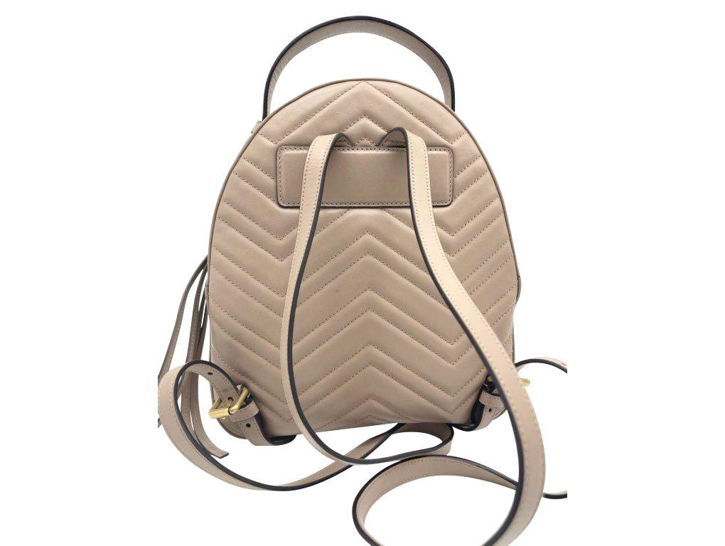 Womens Designer Gucci GG Marmont Backpack Beige In Excellent Condition For Sale In London, GB