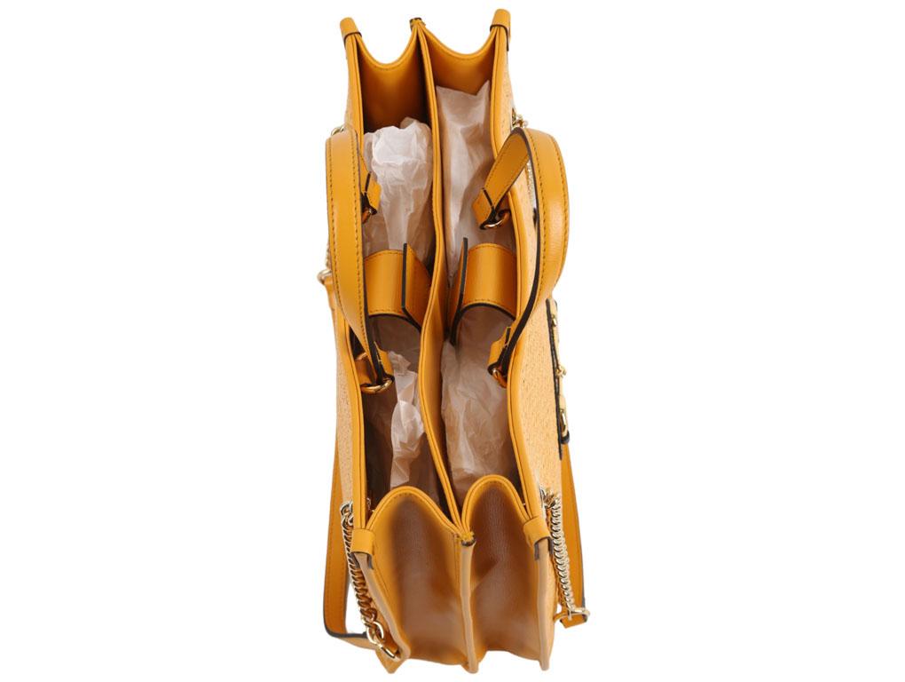 WOMENS DESIGNER Gucci Horsebit Raffia Tote Bag Yellow In Excellent Condition For Sale In London, GB