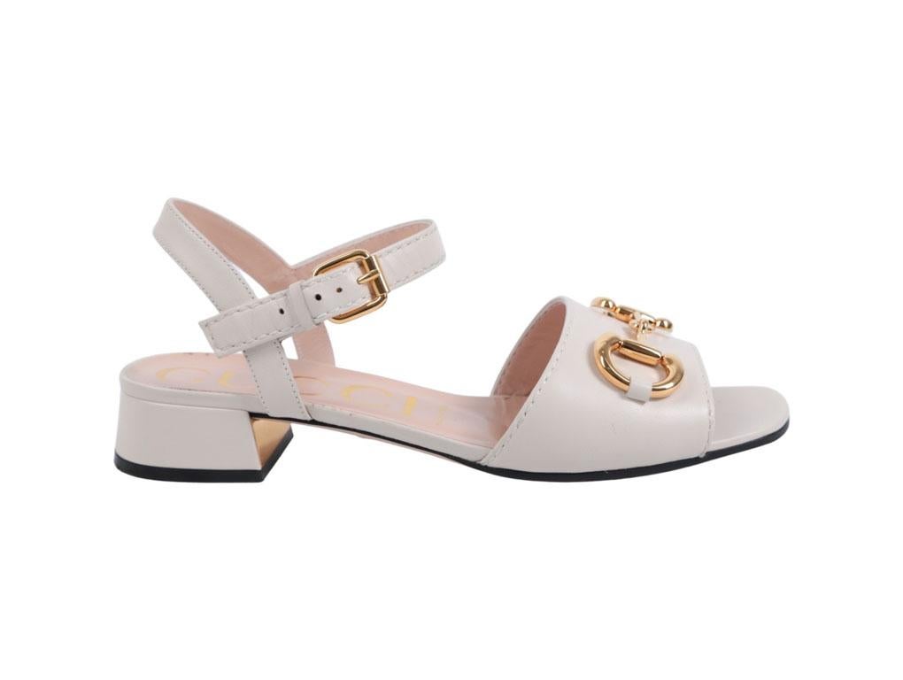 WOMENS DESIGNER Gucci Horsebit Sandals Cream In Excellent Condition For Sale In London, GB