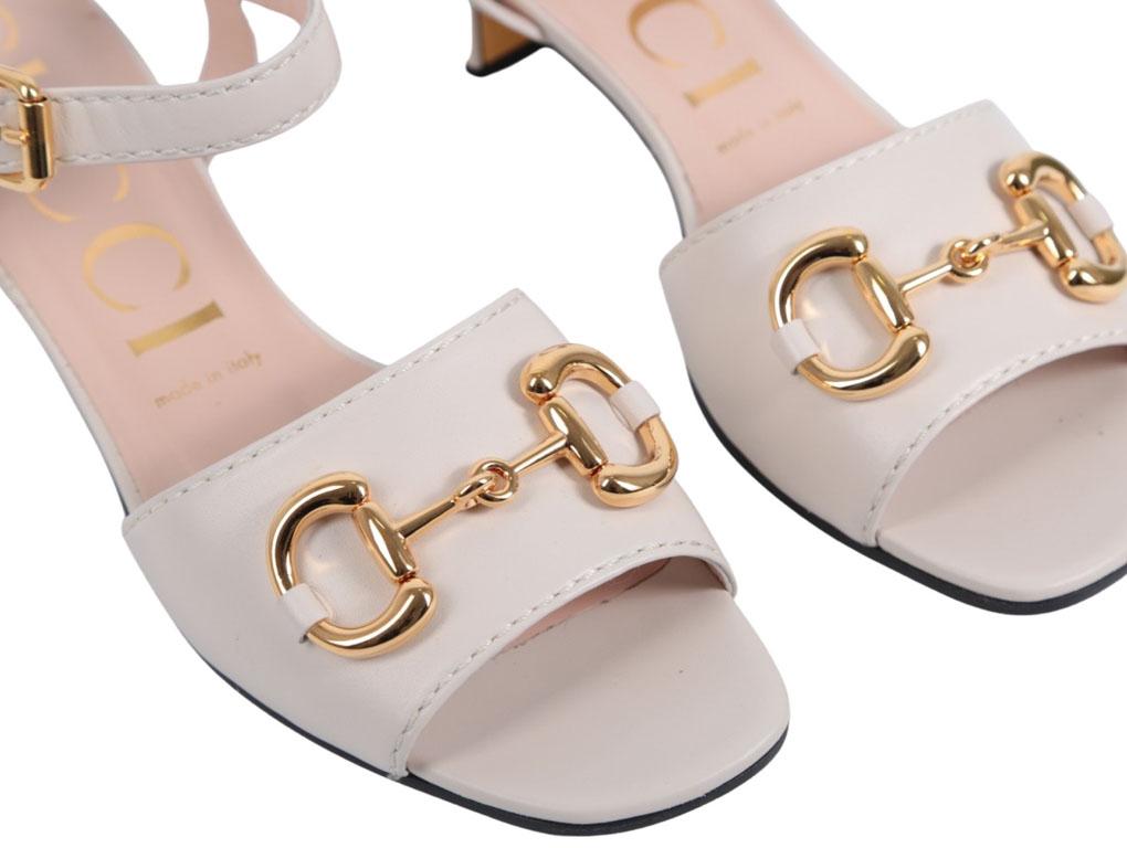 WOMENS DESIGNER Gucci Horsebit Sandals Cream For Sale 1