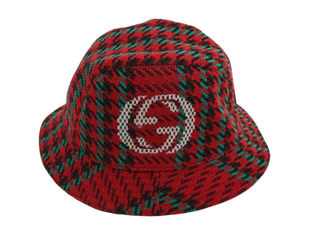 Gorgeous bucket hat by Gucci for sale in new condition. Featured in a houndstooth design in wool and finished with GG logo. 



ACCESSORIES	

Plastic bag



COLOUR	

Red, Green



CONDITION	

New



FEATURES	

(Made in Italy), logomania motif,