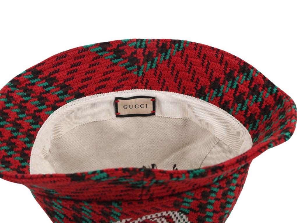 WOMENS designer GUCCI HOUNDSTOOTH WOOL BUCKET HAT WITH GG For Sale 