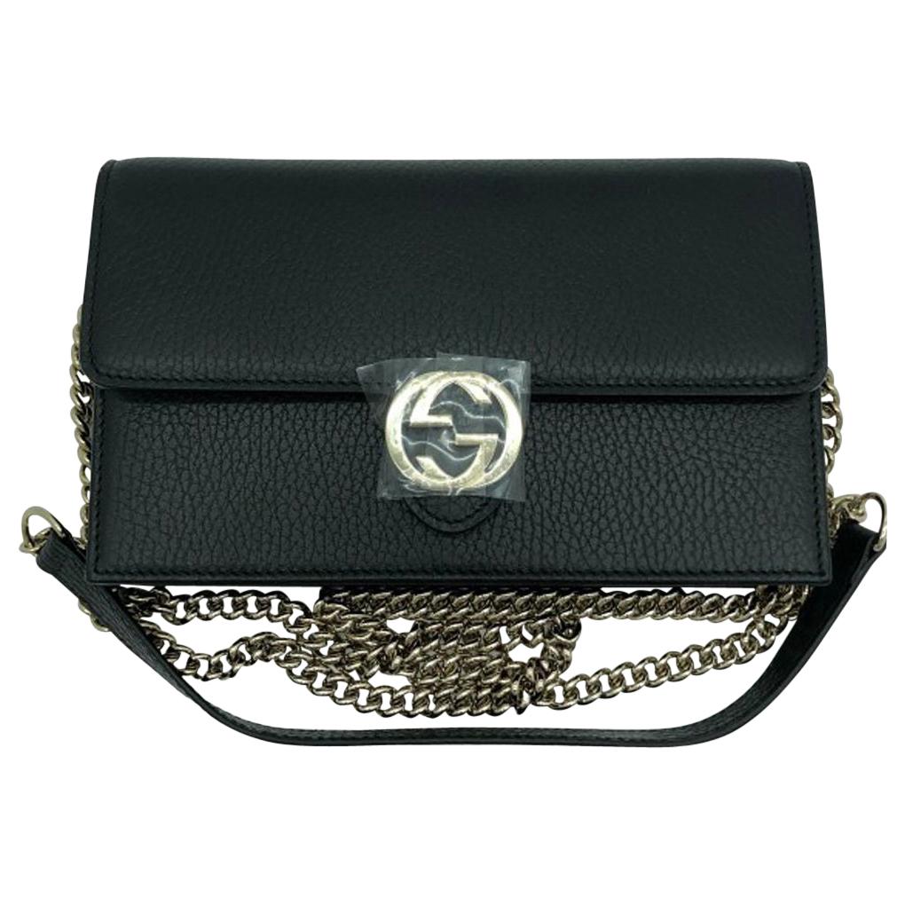 Womens Designer Gucci Interlocking GG Wallet on chain Crossbody Bag Black