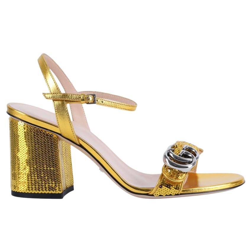 WOMENS DESIGNER Gucci Marmont Sequinned Sandals Gold Size 37 For Sale at 1stDibs
