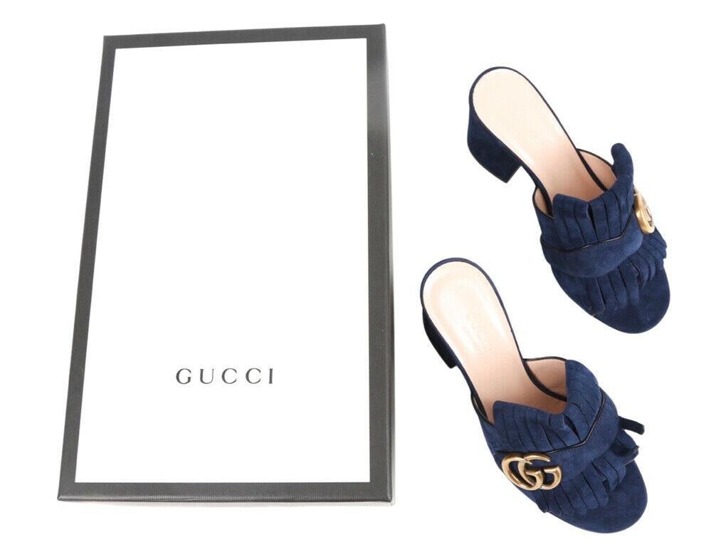 WOMENS DESIGNER Gucci Marmont Suede Sandals Blue SIZE 35 In New Condition For Sale In London, GB