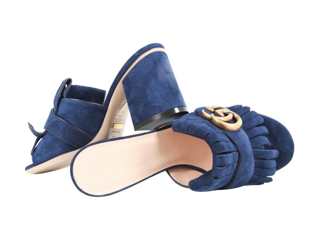 Women's WOMENS DESIGNER Gucci Marmont Suede Sandals Blue SIZE 35 For Sale