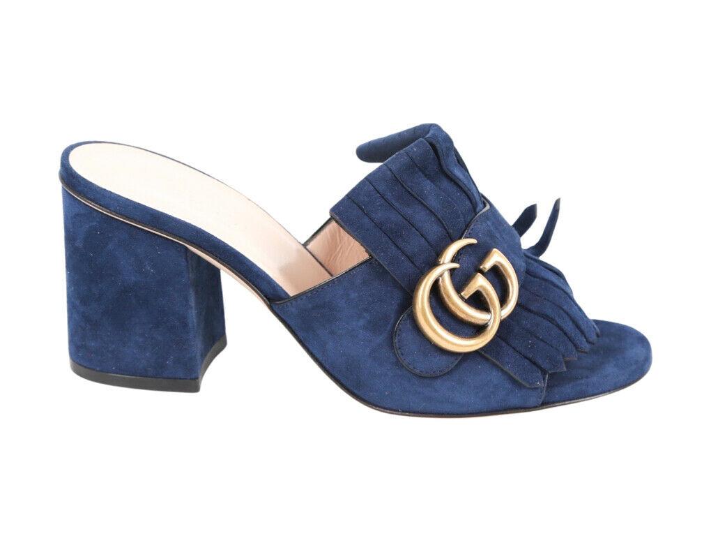 WOMENS DESIGNER Gucci Marmont Suede Sandals Blue SIZE 35 For Sale 1