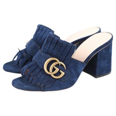 WOMENS DESIGNER Gucci Marmont Suede Sandals Blue SIZE 35