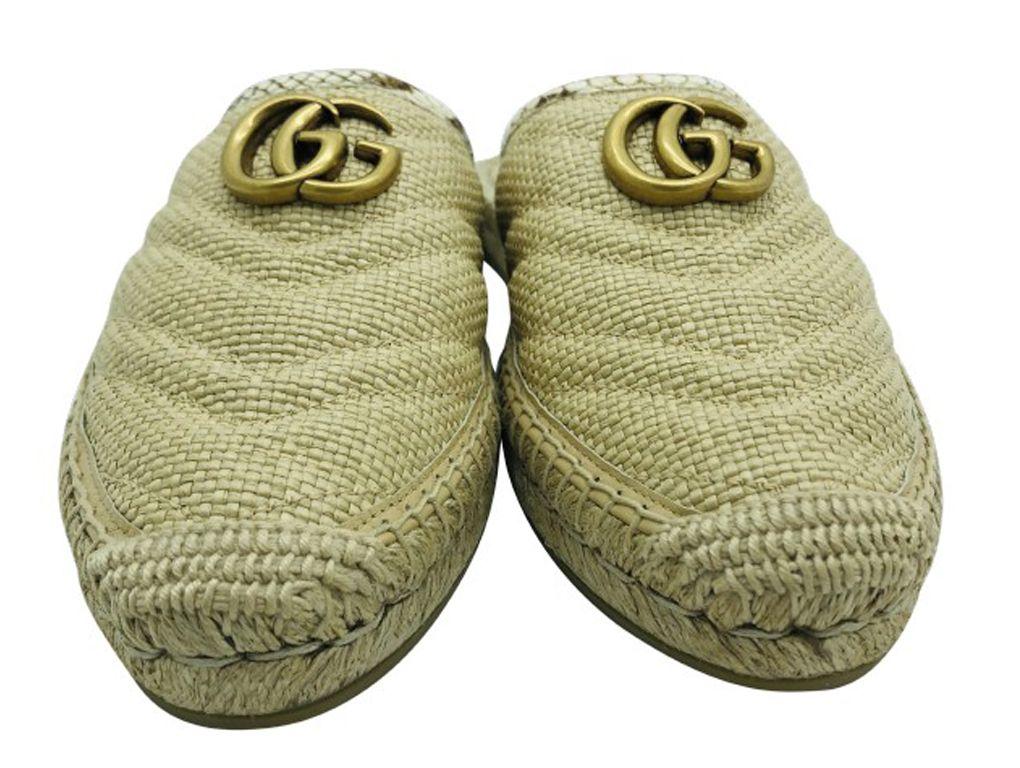gucci pilar elaphe-trimmed raffia espadrille slippers
