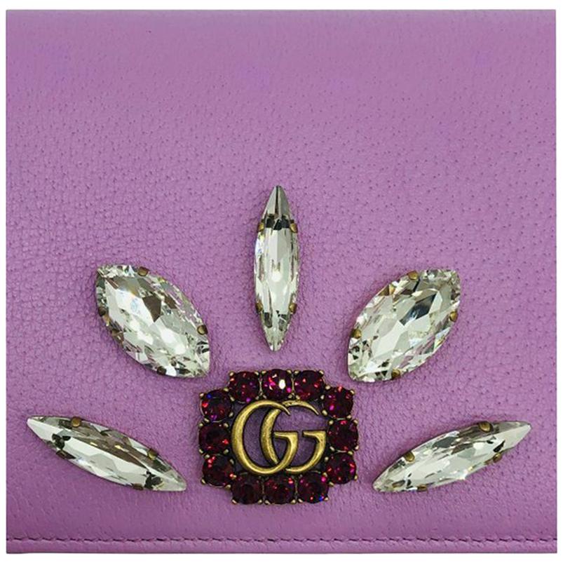 Womens Designer Gucci Pink Leather Crystal Embellished Crossbody Bag For Sale