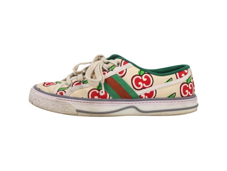 Womens Designer GUCCI TENNIS 1977 APPLE PRINT SNEAKERS For Sale at 1stDibs