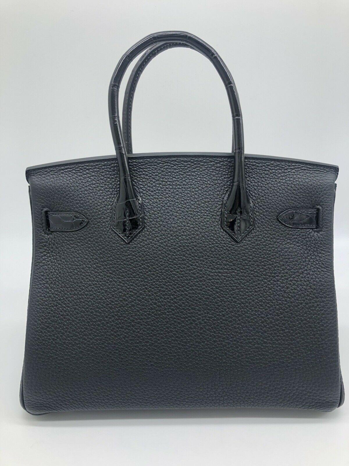 Womens Designer Hermes Birkin 30 Touch Black Togo/Crocodile Leather In New Condition For Sale In London, GB