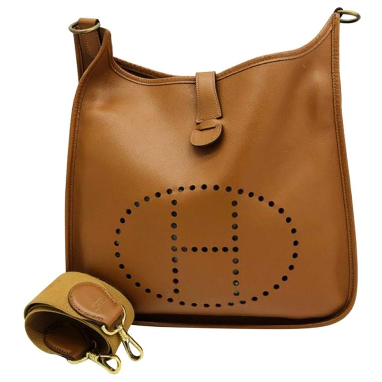 Womens Designer Hermes Evelyne GM Bag- Gold For Sale