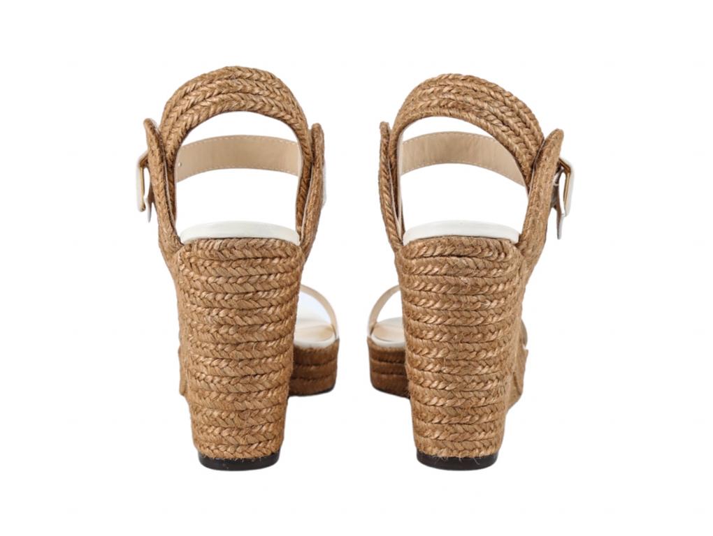 Womens Designer JIMMY CHOO DELPHI 100MM WEDGE SANDALS White Size 41 UK8 In New Condition For Sale In London, GB