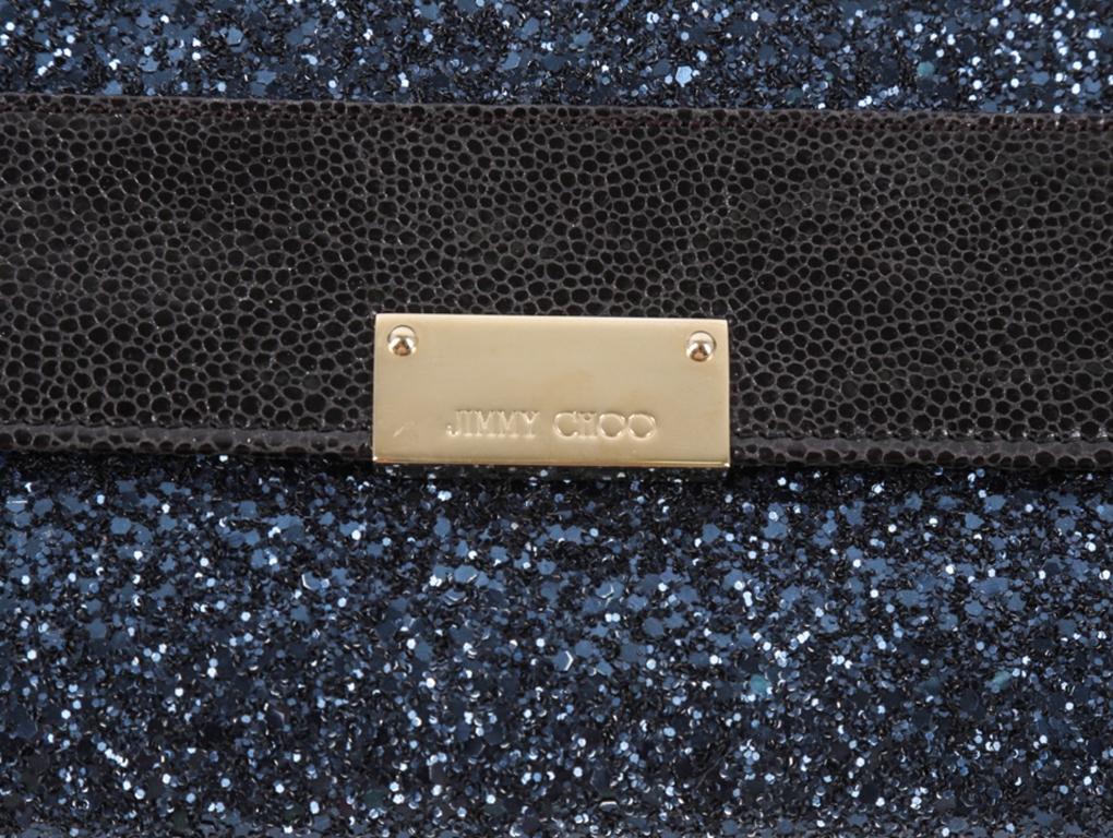 Black Womens Designer JIMMY CHOO GLITTER CLUTCH BAG For Sale
