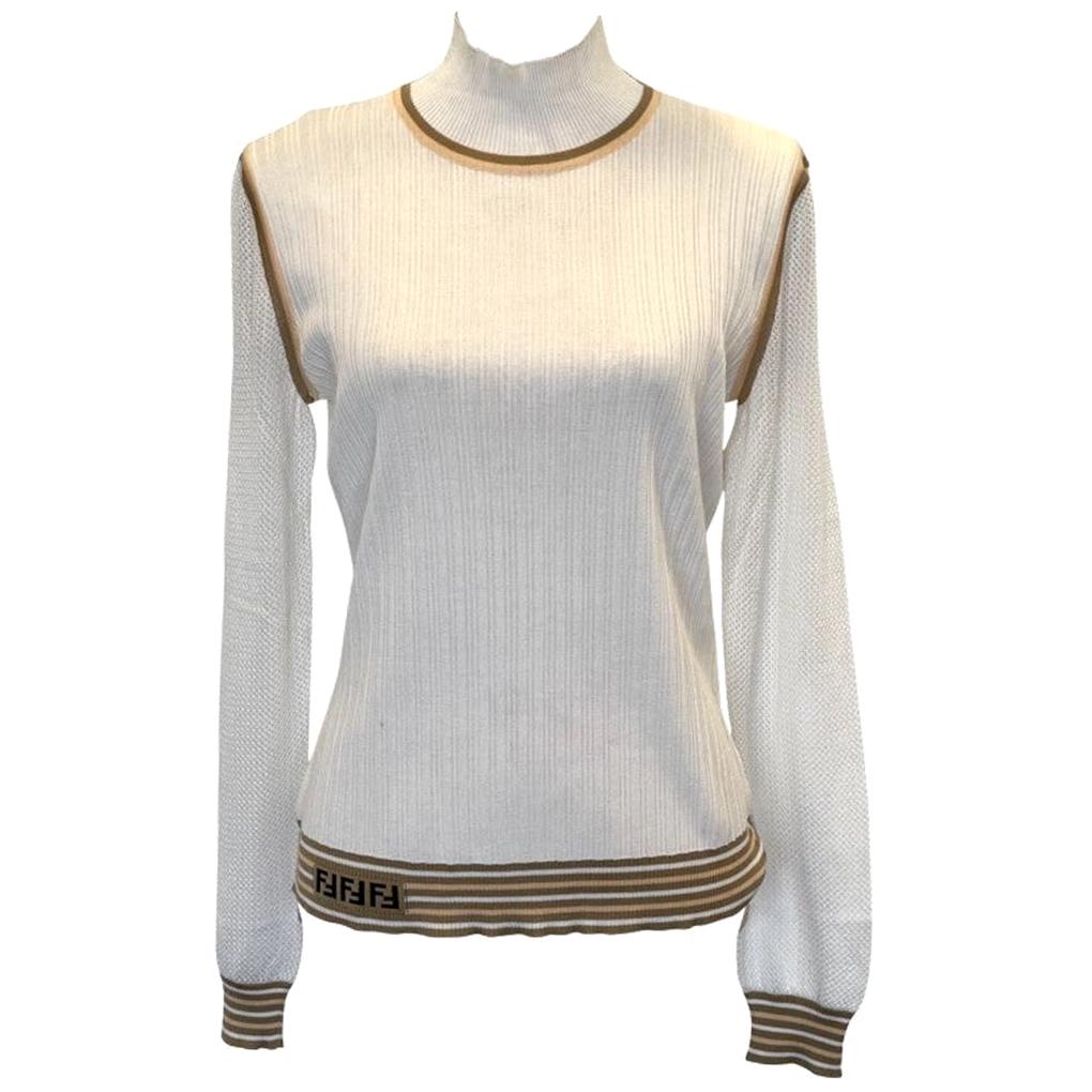 Womens Designer Mesh-sleeve Knitted Silk Top For Sale