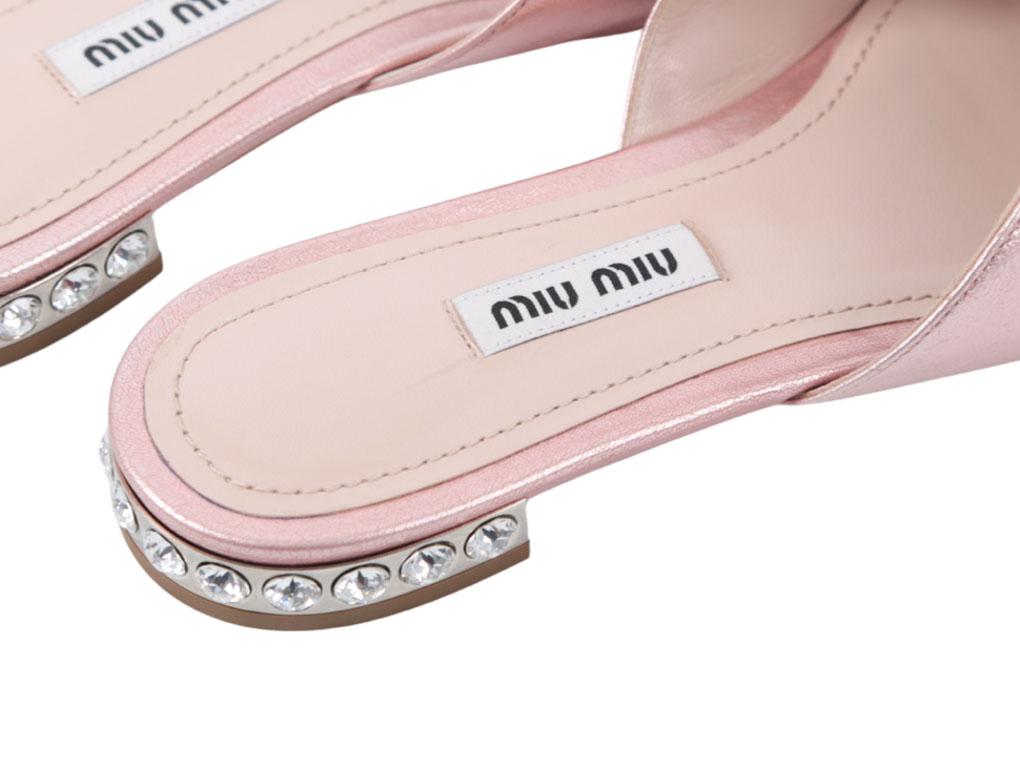 Beige WOMENS DESIGNER Miu Miu Heel Embellished Mules size 36 For Sale
